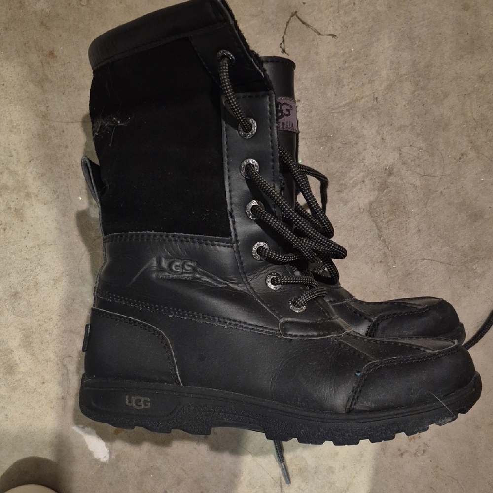 UGG Black Leather and Fabric Boots
